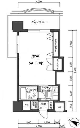 Floor plan. 1K, Price 6.7 million yen, Occupied area 26.87 sq m , Balcony area 6.6 sq m