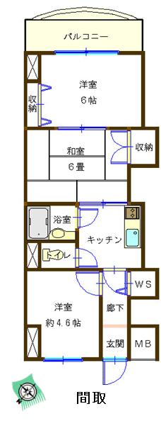 Floor plan. 3K, Price 6.5 million yen, Occupied area 45.65 sq m