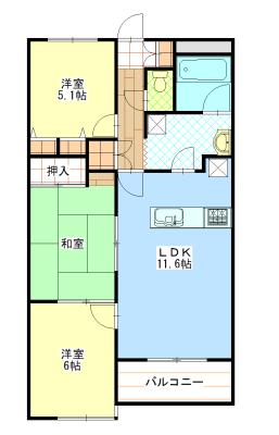 Floor plan. 3LDK, Price 9.8 million yen, Footprint 63.4 sq m , Balcony area 5.04 sq m