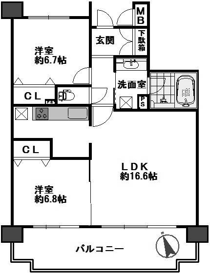 Floor plan. 2LDK, Price 14.8 million yen, Occupied area 64.29 sq m , We will give priority to the balcony area 12.46 sq m Current Status.
