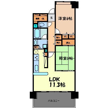 Floor plan. 2LDK, Price 16.8 million yen, Occupied area 65.02 sq m , Balcony area 11.6 sq m