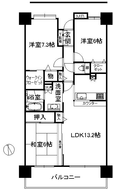 Floor plan. 3LDK, Price 19,800,000 yen, Occupied area 78.09 sq m , Balcony area 13.4 sq m