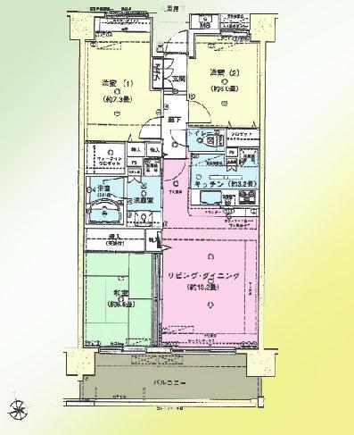Floor plan. 3LDK, Price 16 million yen, Occupied area 78.09 sq m , Balcony area 11.6 sq m