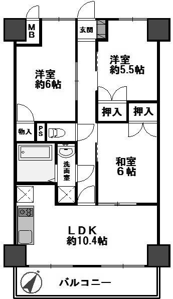 Floor plan. 3LDK, Price 7 million yen, Occupied area 61.75 sq m , We will give priority to the balcony area 6 sq m Current Status.