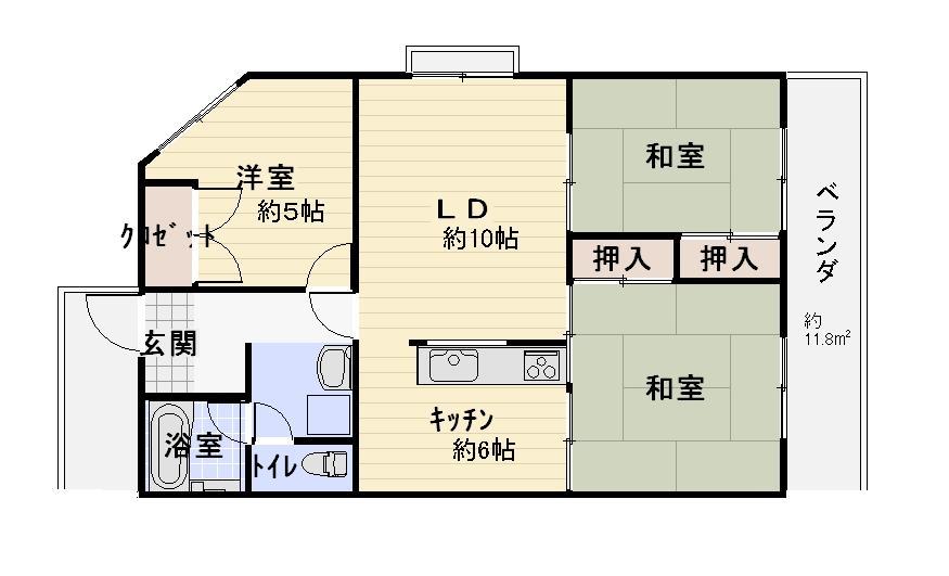 Floor plan. 3LDK, Price 6 million yen, Occupied area 69.15 sq m , Balcony area 11.8 sq m
