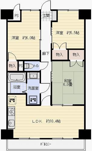 Floor plan. 3LDK, Price 7 million yen, Occupied area 61.75 sq m , Balcony area 6 sq m