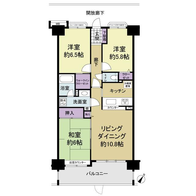 Floor plan. 3LDK, Price 9.5 million yen, Occupied area 70.56 sq m , Balcony area 12.6 sq m
