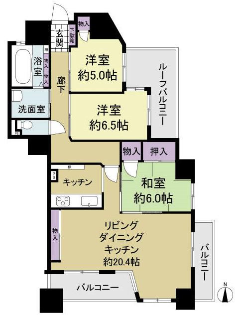 Floor plan. 3LDK, Price 21.9 million yen, Occupied area 86.86 sq m , Balcony area 11.7 sq m