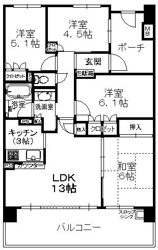 Floor plan. 4LDK, Price 20,900,000 yen, Occupied area 73.64 sq m , Balcony area 15.6 sq m