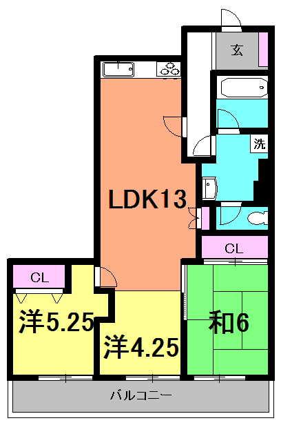 Floor plan. 3LDK, Price 7.5 million yen, Occupied area 61.52 sq m , Balcony area 9.42 sq m