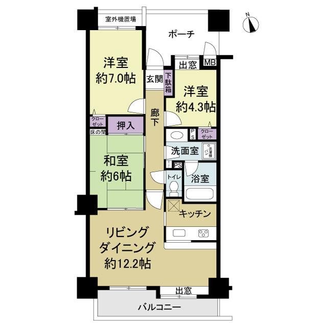 Floor plan. 3LDK, Price 9.8 million yen, Occupied area 72.31 sq m , Balcony area 9 sq m