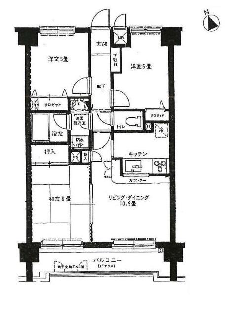 Floor plan. 3LDK, Price 6.8 million yen, Occupied area 59.22 sq m , Balcony area 8.51 sq m