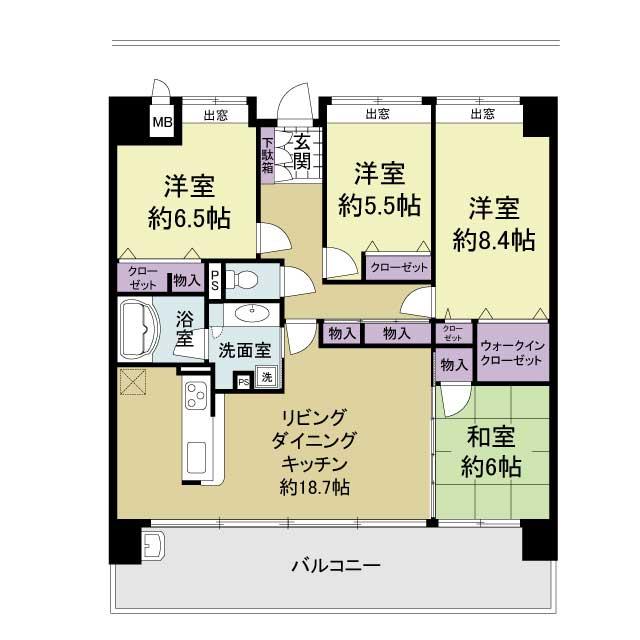 Floor plan. 4LDK, Price 29,800,000 yen, Footprint 100.18 sq m , Balcony area 21 sq m