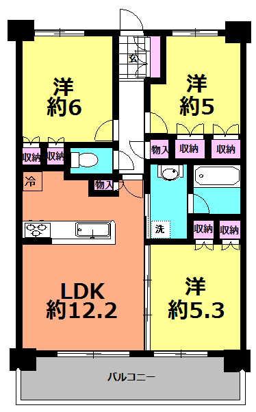 Floor plan. 2LDK + S (storeroom), Price 27 million yen, Occupied area 63.05 sq m , Balcony area 13 sq m