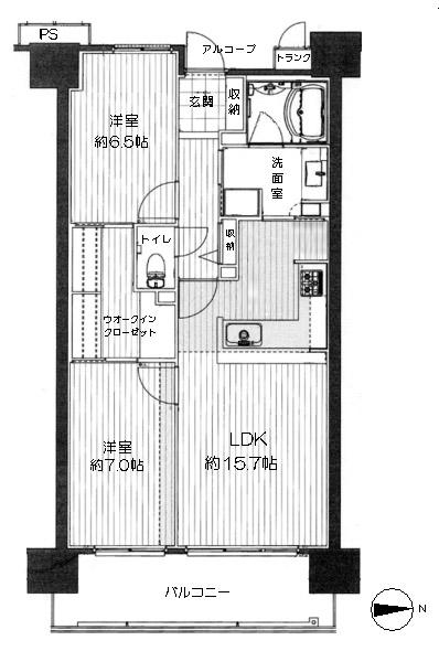 Floor plan. 2LDK, Price 22,800,000 yen, Occupied area 69.36 sq m , Balcony area 11.52 sq m