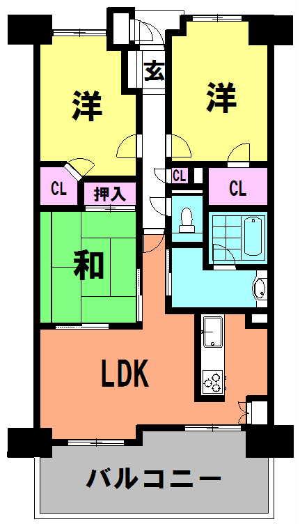Floor plan. 3LDK, Price 17.8 million yen, Occupied area 77.95 sq m , Balcony area 11.34 sq m