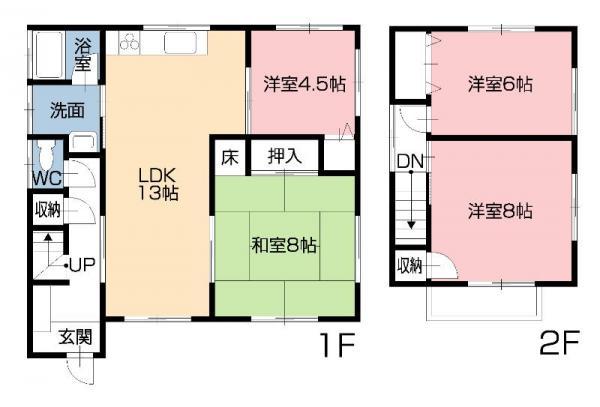 Floor plan. 14.8 million yen, 4LDK, Land area 152.94 sq m , Building area 98.36 sq m