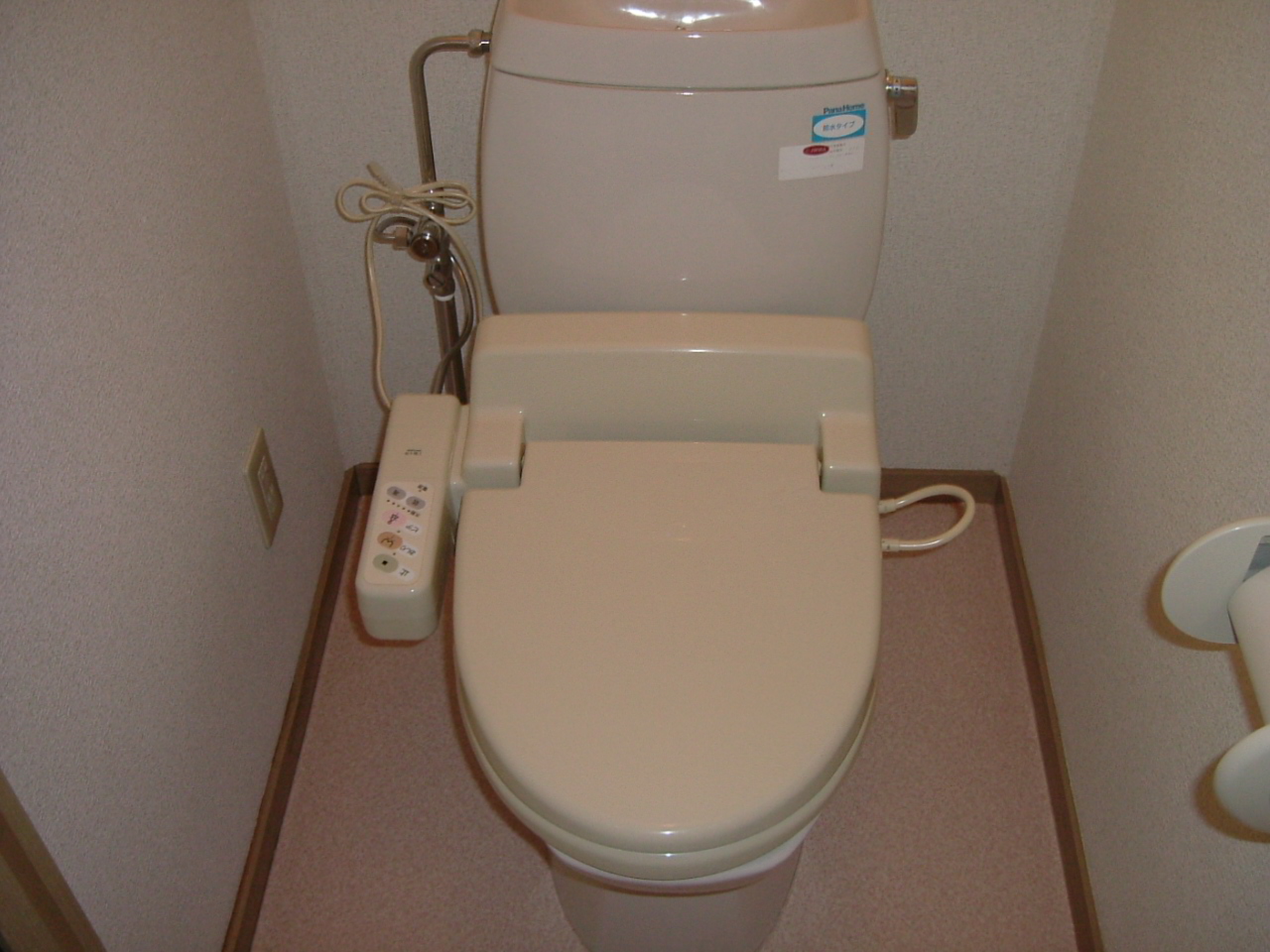 Toilet. Is a warm water washing toilet seat Installed.