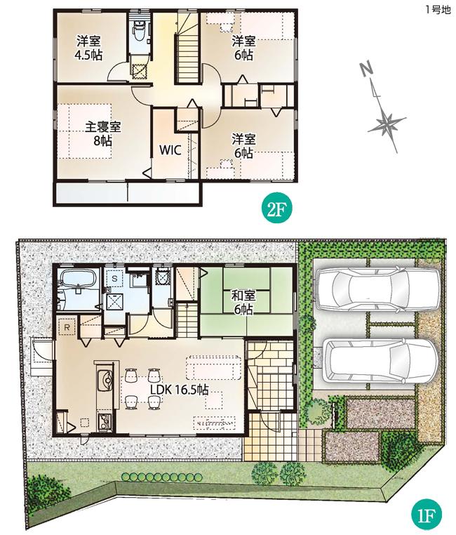 Floor plan.  [No. 1 destination] So we have drawn on the basis of the Plan view] drawings, Plan and the outer structure ・ Planting, such as might actually differ slightly from.  Also, furniture ・ Consumer electronics ・ Car, etc. are not included in the price.  WIC = walk-in closet