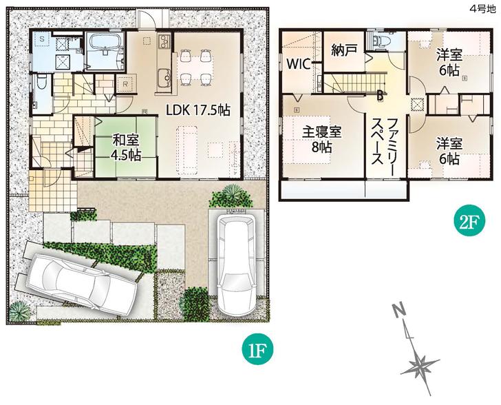 Floor plan.  [No. 4 place] So we have drawn on the basis of the Plan view] drawings, Plan and the outer structure ・ Planting, such as might actually differ slightly from.  Also, furniture ・ Consumer electronics ・ Car, etc. are not included in the price.   WIC = walk-in closet