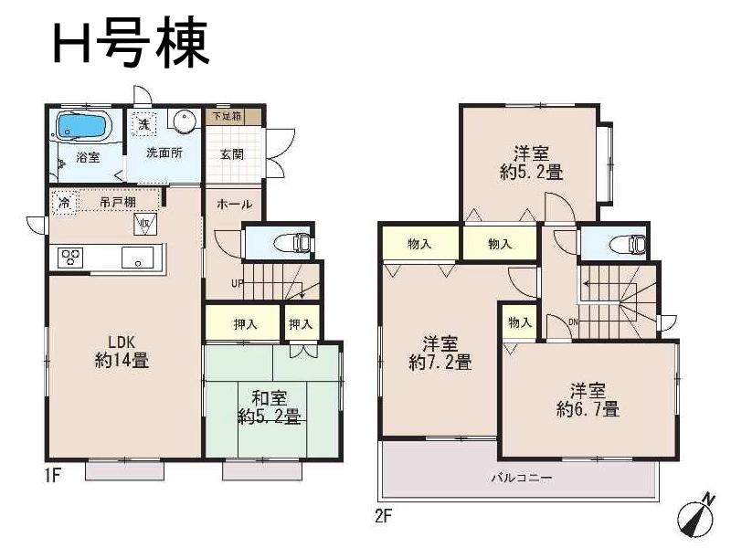 Floor plan. (H Building), Price 36,900,000 yen, 4LDK, Land area 94.1 sq m , Building area 92.33 sq m