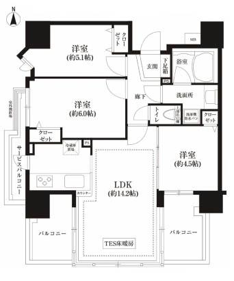 Floor plan. 3LDK, Price 27,800,000 yen, Footprint 63 sq m , Balcony area 11.02 sq m