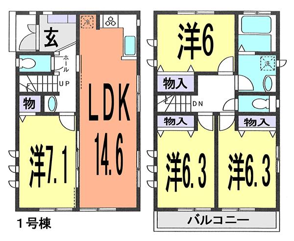 Floor plan. (1 Building), Price 34,500,000 yen, 4LDK, Land area 83.59 sq m , Building area 95.22 sq m