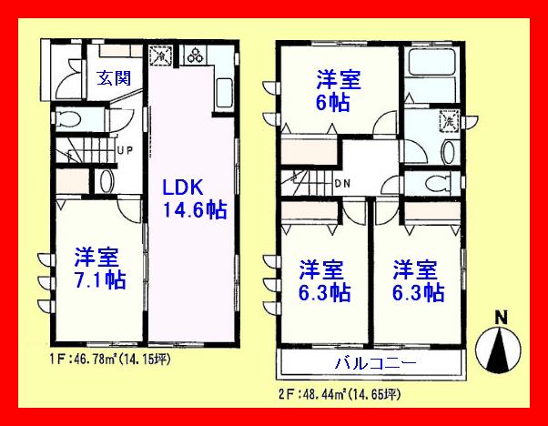Floor plan. 34,500,000 yen, 4LDK, Land area 83.59 sq m , 4LDK of building area 95.22 sq m southwest corner lot