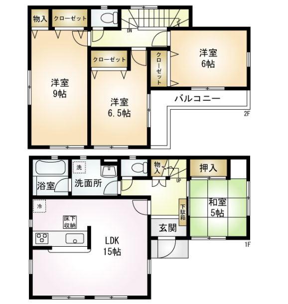 Floor plan. 32,800,000 yen, 4LDK, Land area 135.01 sq m , Building area 98.01 sq m Zenshitsuminami facing design