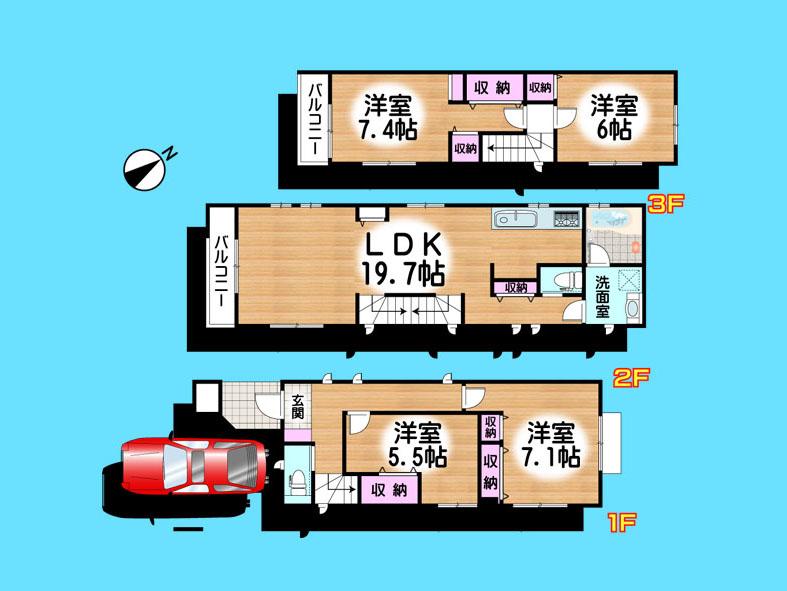 Floor plan. 31,800,000 yen, 4LDK, Land area 74.34 sq m , Building area 116.81 sq m  , Yes Car space ◆  Weekdays, It is possible your visit. Contact us, Free dial  [ 0120-40-4771 ]  Until. Nearby properties also will introduce Adachi. First, Please contact us