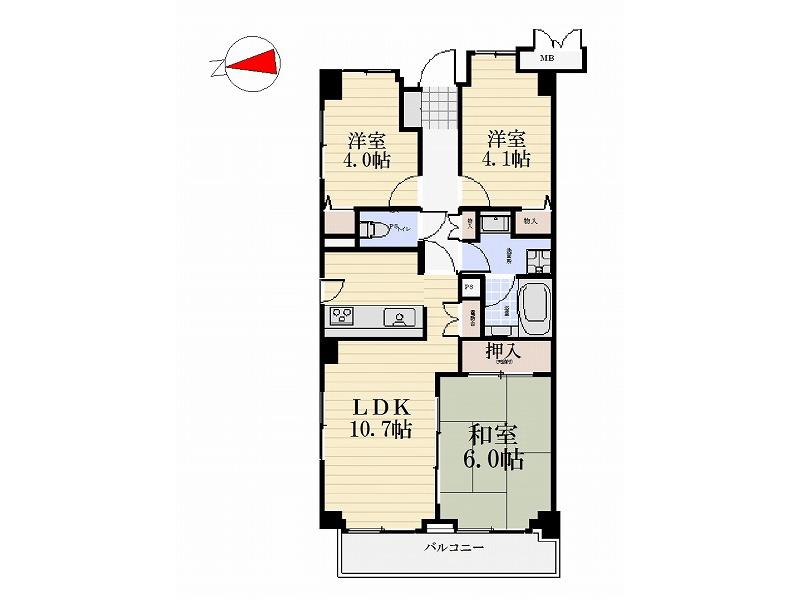 Floor plan. 3LDK, Price 22,800,000 yen, Occupied area 57.58 sq m , Between the balcony area 5.9 sq m floor plan