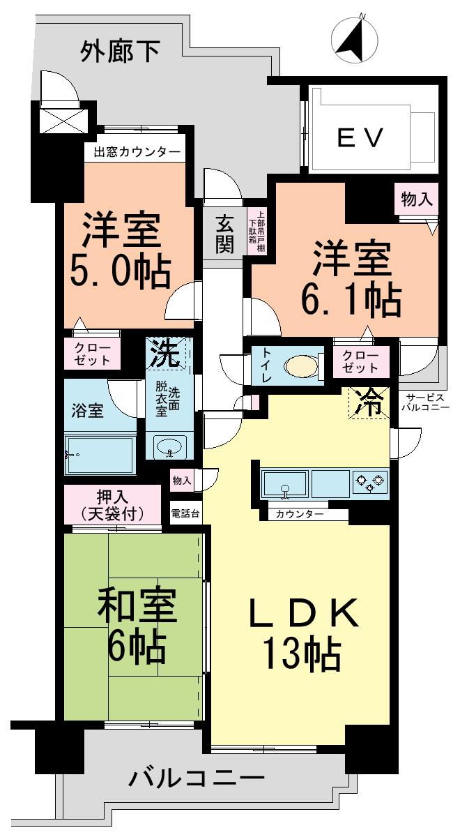 Floor plan. 3LDK, Price 21,800,000 yen, Occupied area 65.68 sq m , Balcony area 6.63 sq m