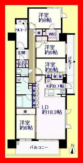 Floor plan. 4LDK, Price 52,800,000 yen, Footprint 114.49 sq m , It is not on the balcony area 17.12 sq m with furniture sales