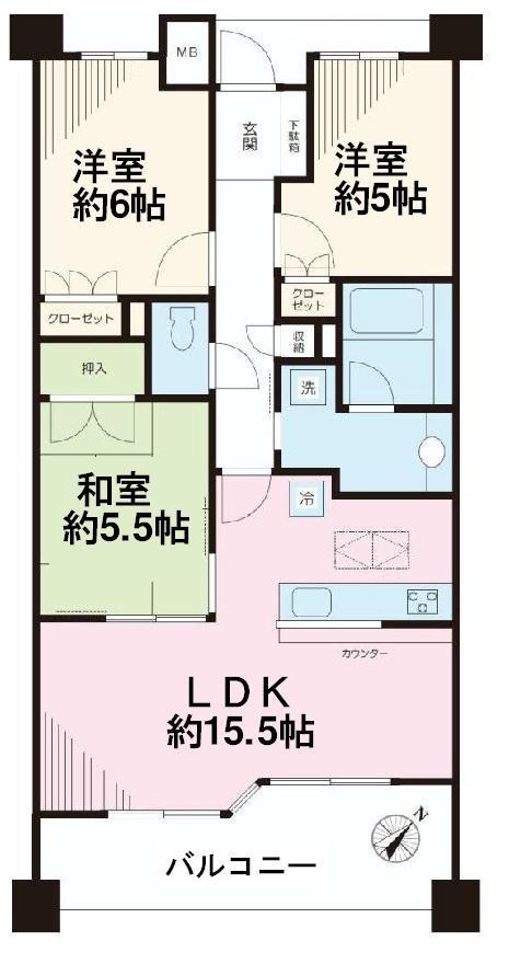 Floor plan. 3LDK, Price 28,900,000 yen, Occupied area 71.56 sq m , Balcony area 11.22 sq m
