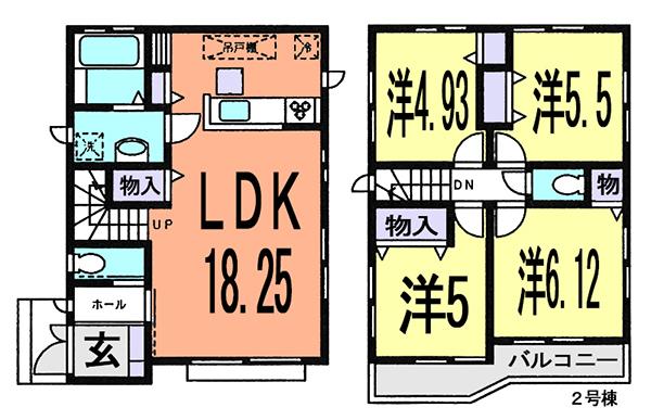 Floor plan. (Building 2), Price 36,800,000 yen, 4LDK, Land area 92.87 sq m , Building area 90.88 sq m