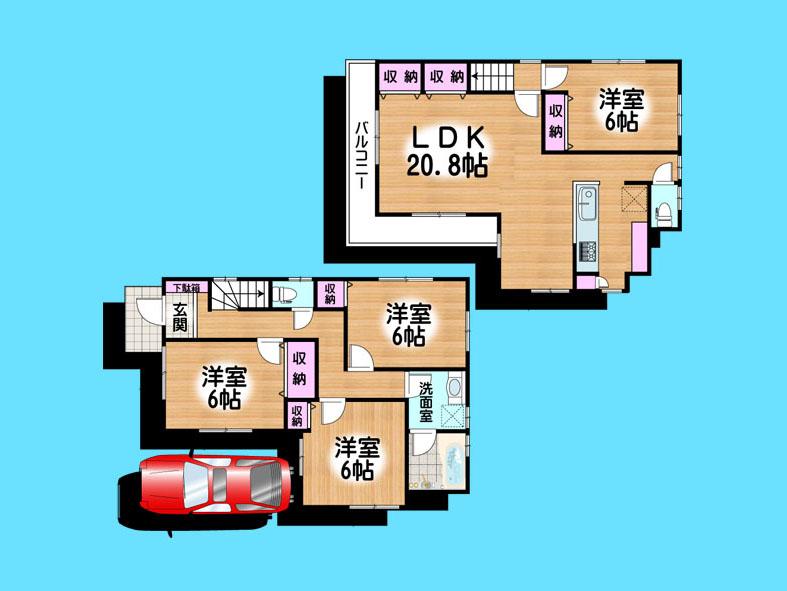 Floor plan. 26,900,000 yen, 4LDK, Land area 87.53 sq m , Building area 101.54 sq m  , Yes Car space ◆  Weekdays, It is possible your visit. Contact us, Free dial  [ 0120-40-4771 ]  Until. Nearby properties also will introduce Adachi. First, Please contact us