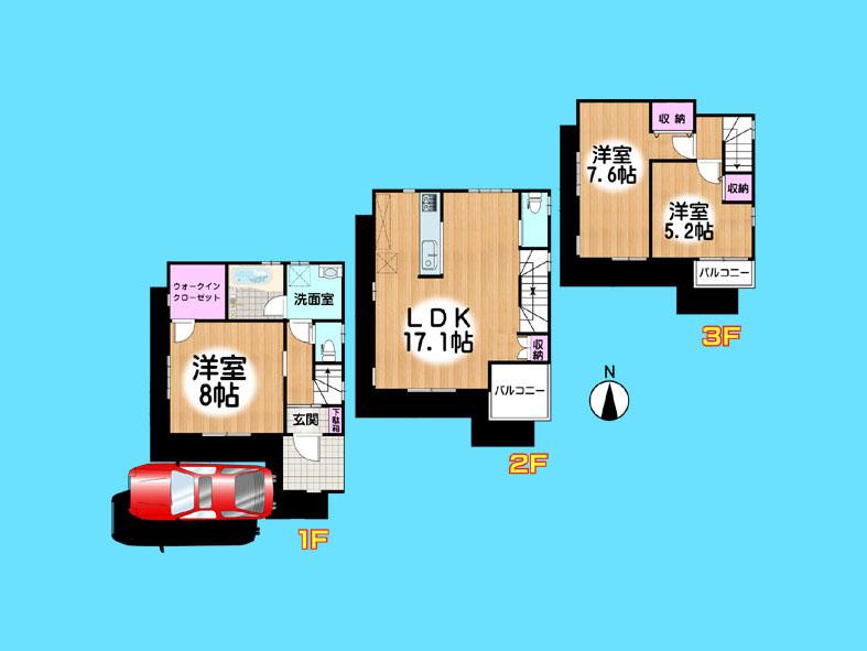 Floor plan. 29,800,000 yen, 3LDK, Land area 63.12 sq m , Building area 89.44 sq m  , Yes Car space ◆  Weekdays, It is possible your visit. Contact us, Free dial  [ 0120-40-4771 ]  Until. Nearby properties also will introduce Adachi. First, Please contact us