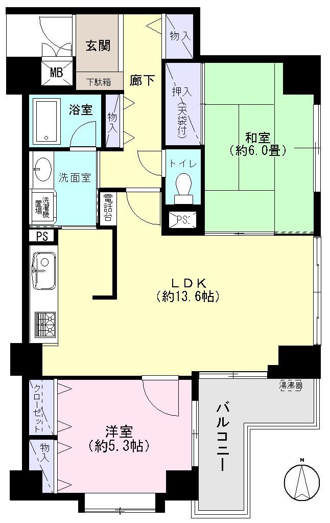 Floor plan. 2LDK, Price 12.8 million yen, Occupied area 61.12 sq m , Balcony area 5.17 sq m