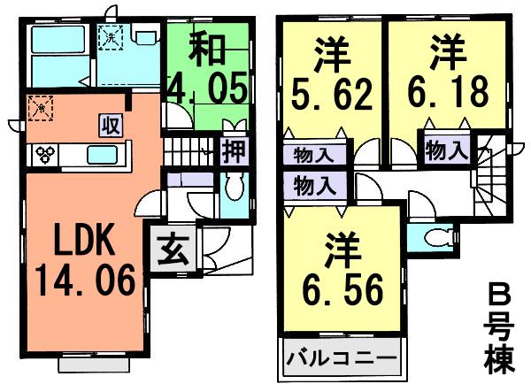 Floor plan. (B Building), Price 32,900,000 yen, 4LDK, Land area 88 sq m , Building area 85.29 sq m