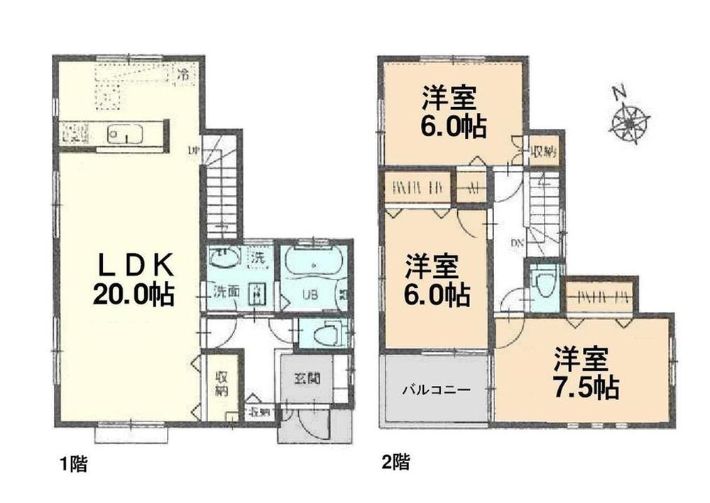 Floor plan. (3 Building), Price 41,800,000 yen, 3LDK, Land area 106.61 sq m , Building area 95.22 sq m
