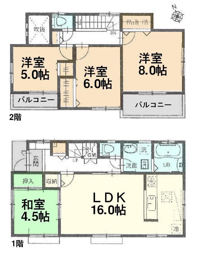 Floor plan. (6 Building), Price 39,800,000 yen, 4LDK, Land area 102.09 sq m , Building area 96.05 sq m