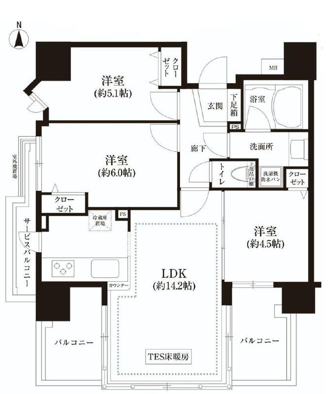 Floor plan. 3LDK, Price 27,800,000 yen, Footprint 63 sq m , Balcony area 11.02 sq m floor plan