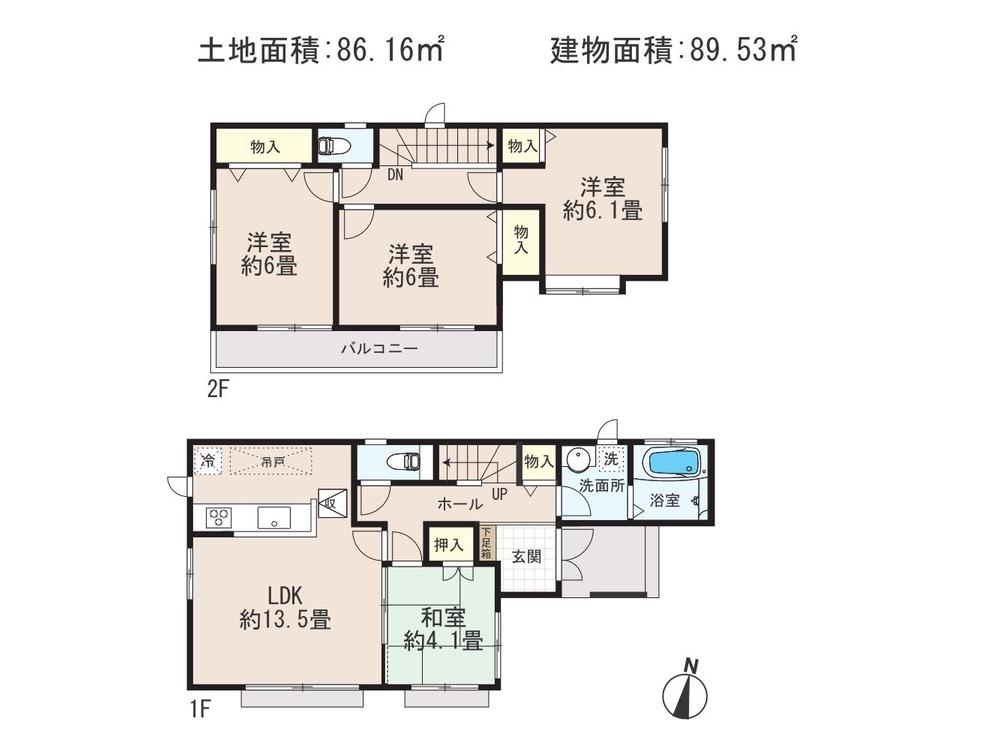 Floor plan. (H Building), Price 32,800,000 yen, 4LDK, Land area 86.16 sq m , Building area 89.53 sq m