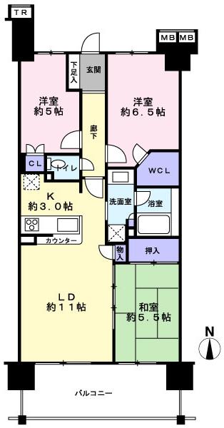 Floor plan. 3LDK, Price 25,500,000 yen, Occupied area 68.02 sq m , Balcony area 12 sq m