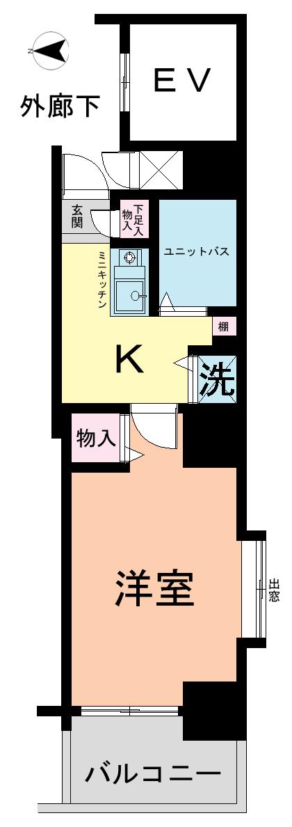 Floor plan. 1K, Price 7.6 million yen, Occupied area 22.34 sq m , Balcony area 4.05 sq m