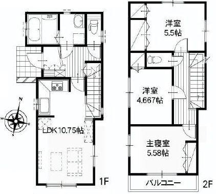 Floor plan. 26,400,000 yen, 3LDK, Land area 80.62 sq m , Building area 72.59 sq m