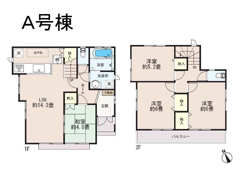 Floor plan. (A Building), Price 35,800,000 yen, 4LDK, Land area 111.42 sq m , Building area 84.87 sq m