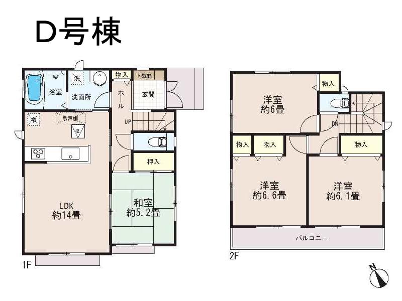Floor plan. (D Building), Price 42,800,000 yen, 4LDK, Land area 95.2 sq m , Building area 91.91 sq m