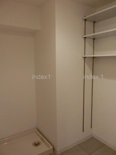 Wash basin, toilet. There is also indoor washing machine Storage!