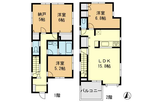 Floor plan. 31,800,000 yen, 3LDK + S (storeroom), Land area 104.31 sq m , Building area 96.05 sq m 5 Building Floor